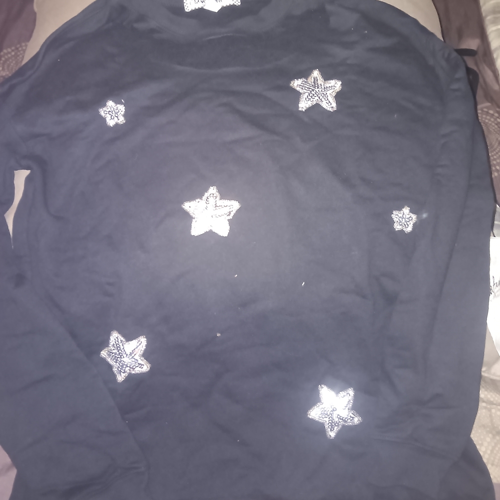 Black Long Sleeve Top with Star Embellishments
